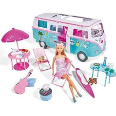 Simba Steffi Love Hawaii 105733523 Doll with Hinged Camper, Includes Kitchen, Seating Area, Bed, Table and Many Accessories, Length: 51 cm, 29 cm, Suitable for Children from 3 Years