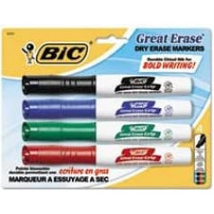 BIC Great Erase Grip XL sausās dzēšanas marķieri, kalts, asorti, 4/komplekts