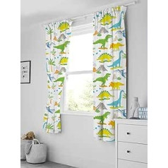 Bloomsbury Mill Dinosaur World - Childrens Lined Curtains Pair with Tie Backs - 66