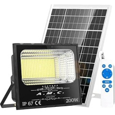 AMC LED Außenstrahler mit Solarpanel 200 Watt Solarleuchten Außenwandleuchten Solarleuchten Garten Solarleuchten mit Dämmerungspanel 120° Abstrahlwinkel 5m IP67 Isolierung