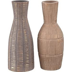 TERESA'S COLLECTIONS Stoneware Vases for Home Decoration, Set of 2 Rustic Flower Vases for Gifts, Brown Beige Ceramic Vase for Living Room, Coat, Shelf, Kitchen, 23 cm Large