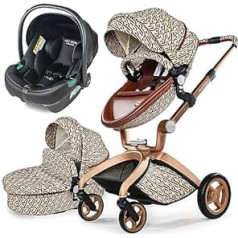 Hot Mom Classic Combination Pushchair 3-in-1/2-in-1 Set, Aluminium Frame/Full Rubber Tyres Model F22, 2023 Style (Diej-3, without Car Seat)