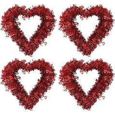 16 Inch Valentine's Day Heart Shape Wreaths Red Tinsel Heart Shaped Wreaths with Foil Hearts Love Hanging Sign for Valentine's Day Wedding Front Door Wall Window Mantel Decoration (4 Pieces)