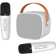 kyaoayo mini karaoke mašīna ar 2 bezvadu mikrofoniem, pārnēsājama Bluetooth karaoke iekārta bērniem pieaugušajiem, ar balss maiņas efektiem zēni, meitenes ballītēm/āra/ceļojumiem (balts)