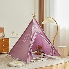 Herfair Teepee telts bērniem, Rotaļu namiņš, Bērnu istaba, Rotaļu telts ar filca bumbu, Vairākas krāsas, Audekls, Tīpju telts, Iekštelpu lasīšanas telts un rotaļu istaba, Bērnu istabas dekorēšana maziem bērniem, 3-6