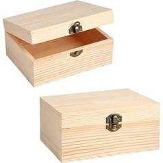 2 gabali nepabeigtas koka kastes, maza, zemnieciska koka kastīte ar bloķēšanas aizdari, DIY amatniecības glabāšanas organizatora kaste mājas galda dekorēšanai — 15 x 10 x 5 cm