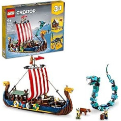 LEGO Creator 31132 3-in-1 būvēšanas rotaļlietu komplekts ar vikingu kuģi un Midgard čūsku zēniem, meitenēm un bērniem no 9 gadu vecuma (1192 gab.)