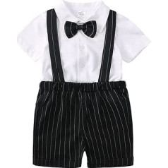 Clothing Suit for Party Infant Baby Boys Gentleman Bowtie Suit Striped Suspender Shorts Shirt Tops Set 0 to 3 Years Outfits