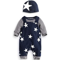 Huba Baby romper apģērbu komplekts, zvaigžņu apdrukas kombinezons, ikdienas tops ar garām piedurknēm, topi, maigas bikses, cepure, kombinezons, tērpi, apģērbs zīdaiņiem.