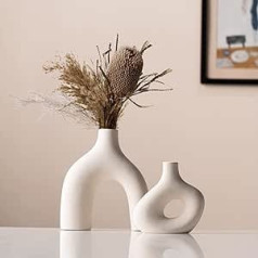 Pevfeciy Ceramic Vase for Pampas Grass, White Vase Modern Decorative Vase Boho Decorative Style, Creative Set of 2 Vases, Flower Vase for Fresh Flowers and Dried Flowers Decoration, Dining Table,