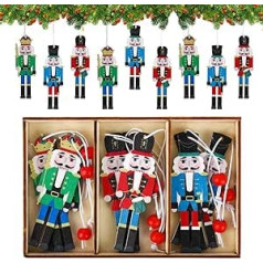 9Gb Weihnachten Nussknacker Dekorationen, hölzerne Nussknacker Baum Dekorationen Mini Nussknacker Soldat handgende Anhänger Ornamente Puppenkönig Figuren für traditionelle Weihnachtsfeier Dekoration