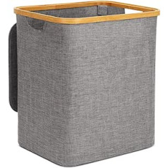 SMRONAR Laundry Basket, Collapsible Laundry Basket with Lid, Grey, Large Laundry Baskets, Fabric Baskets for Laundry, Laundry Basket with Bamboo Handles for Bathroom Bedroom (13 x 16 x 17.7 Inch)