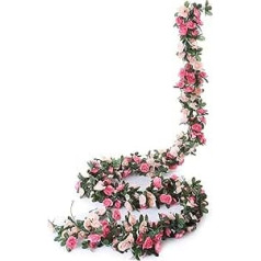 Ruiuzioong Flower Garland viltus rožu vīnogulājs 4gab Mākslīgie ziedi Piekārti Rožu efeja Piekaramie grozi Kāzu arkas dārza fona dekors (rozā)