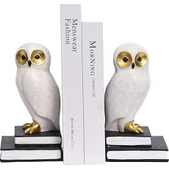 Wise White Snow Owl Heavy Duty Book Ends Decorative Unique Cute Bookends For Kids Home Office Decor Book Shelf Holder Modern Fun Resin Animal (NP1)