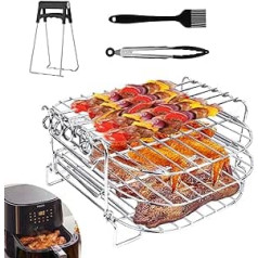 Heißluftfritteuse Zubehör, 3 Etagen Heißluftfritteuse Grillrost Daudzfunkcionāla Gitter Edelstahl Air Fritteuse Rack Aksesuāri für Philips Airfryer XL 6,2L, COSORI 5,5L 4,7L, Cecotec 6L