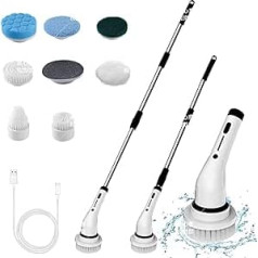 Electric Rotating Brush, Electric Cleaning Brush, Cordless Cleaning Brush with 7 Interchangeable Drill Heads, Floor Tile Scrubber, Mop, Adjustable Handle