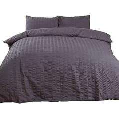 Highams Seersucker Duvet Polyester/Cotton Charcoal Dark Grey Double