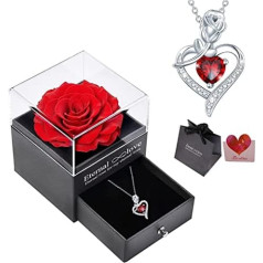 Konservierte Rose mit Sterlingsilber Halskette 925 Silber Rose Anhänger Halskette mit Rose Box Geschenk für Mutter Frau Freundin am Muttertag Valentinstag Weihnachten Geburtstagsgeschenke für Frauen