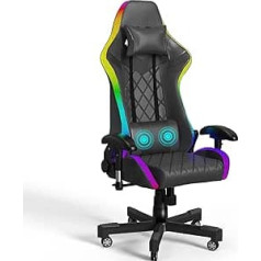 Homall spēļu krēsls ar LED, 150 kg kravnesība, ergonomisks biroja krēsls RGB apgaismojums un jostasvietas atbalsts, spēlētāja krēsls ar PU ādu