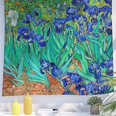 Berkin Arts Art Decor gobelēns ar ziedu ziedu dizainu, sienas gobelēns, estētisks fons Vintage krāsains biroja viesistabai 150 x 200 cm (Vinsents Van Gogs — Iris)