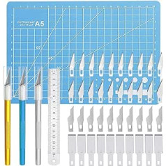 Lhedon grebšanas amatniecības nažu komplekts, Precīzijas amatniecības hobiju nažu komplekts ietver 40 rezerves asmeņus, skalpelis ar 3 rokturiem, 1 griešanas dēli, 1 tērauda lineālu, amatniecības nažu grebšanas nazi DIY mākslas darbam