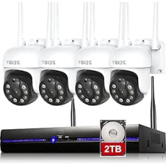 REIGY 5MP WiFi CCTV komplekts ar 2TB HDD 10CH drošības sistēmu 4x1920P PT drošības kamera ar nakts redzamības krāsu divvirzienu audio IP66