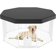 Ownpets Dog Playpen with Cat Door, 74 cm Height Pet Fence, Dog Pen with Top Cover, Robust and Foldable Pet Playpen for Small, Medium and Large Dogs
