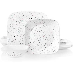 Corelle serviss 6 personām, šķembu izturīgs trauku komplekts, 18 dab., terases rozā (kvadrātveida)