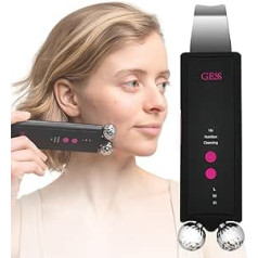 Gess 2-in-1 Ultrasonic Exfoliator and 3D Face Massager, EMS Face Roller & Face Scrubber, Ultrasound, Facial Cleanser, Microcurrent Device, Pore Cleanser, Face Blackhead Remover