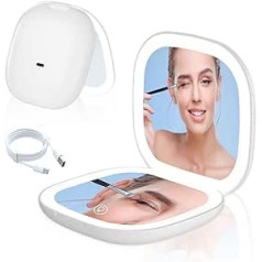 Aicharynic LED Compact Mirror with 1X/10X Magnification, Cosmetic Mirror, Magnifying Mirror with Light, Travel Mirror with Dimmable and 2-Sided LED Light, Hand Mirror, Foldable, Gifts for Girls