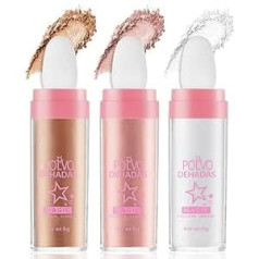 Aoowu Highlighter Powder Stick, Glitter Patting Powder, Body Glitter Highlighter Patting, Fairy Highlighter Powder Stick, Body Lightening Shimmer Sparkle for Face Lips (White + Pink + Golden Brown)