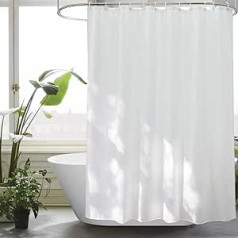 EurCross Extra Length Shower Curtain 220 Length White Waterproof Washable Shower Curtain Textile Fabric Bath Curtain Anti-Mould Antibacterial 180 x 220 cm with 12 Rings