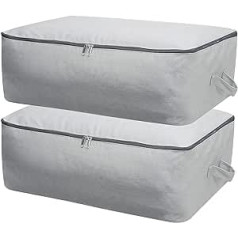 2 Pieces Durable, Thick, Soft, Breathable Canvas Storage Bag Organiser for Bedding, Duvets, Pillows, Blankets, Clothes, 65 x 47 x 22 cm, Light Grey