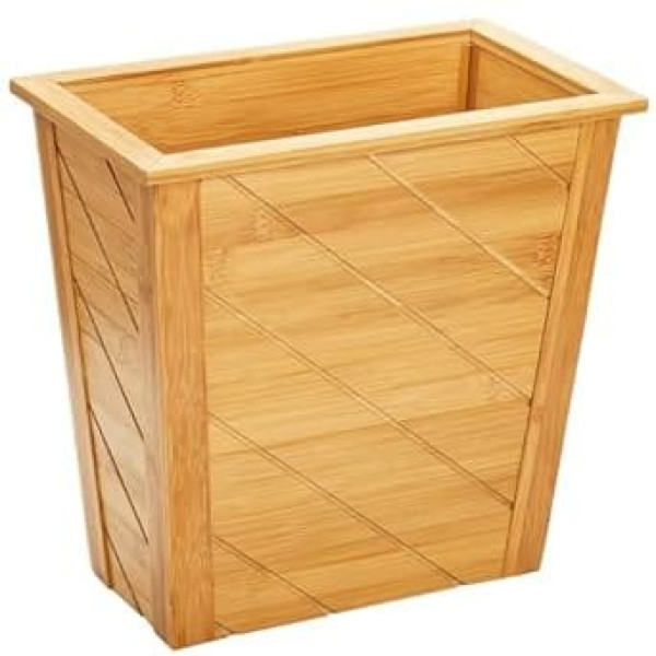 Frcctre Bamboo Waste Bin Rectangular Compact Trash Bin Waste Bin Trash Bin for Bedroom Office Living Room Kitchen Bathroom - Built-in Handles 28.7 x 17.1 x 27.9 cm