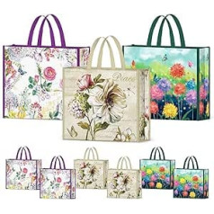 NymphFable Pack of 6 Shopping Bags Reusable Peony Butterfly Large Washable Tote Bag Foldable Women