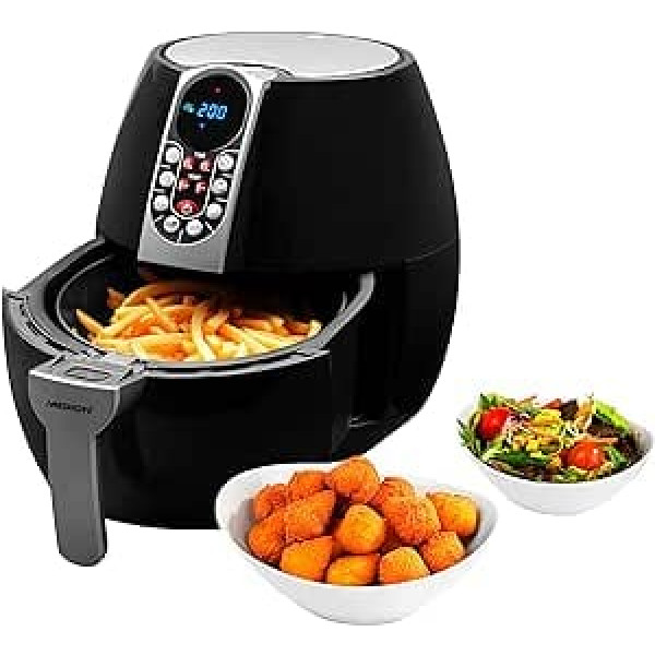 MEDION E10 S Hot Air Fryer (Power Approx. 1500 Watt, Digital Control Panel, Total Net Capacity 4 Litres, Oil-Free Frying, 30 Minute Timer, Overheating Protection, MD 17320) Black