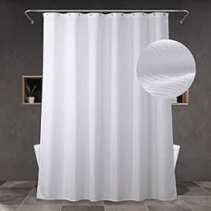 Shower Curtain White Textile Bathroom Curtain: Linen Fabric Anti Mould Washable Water-Repellent Polyester Shower Curtain Bath - Elegant Decorative Shower Curtain - 183 x 183 cm