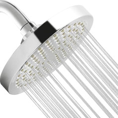 Meccion Round Shower Head Rain Shower 15.2 cm Adjustable Shower Head Water-Saving with Anti-Limescale Nozzles High Pressure Shower Head (Chrome)