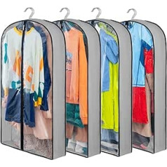 4 Pack Garment Covers with Zipper, 102 cm Garment Bags, Clothes Storage, Gusset Suit Bags, Breathable, Hanging Garment Bag, Jackets, 4 Pieces, 100 cm