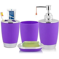4 Piece Bathroom Accessory Set with Tumbler, Toothbrush Holder, Soap Dish, Dispenser, Tumbler, Perfect Decorative Bathroom Accessories Purple
