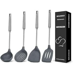 4 Pieces Silicone Kitchen Utensils Set, Spatula Slotted Turner Spoon, Slotted Spoon, Non-Stick BPA Free, High Heat Resistant Cooking Utensils for Frying, Mixing, Serving, Drain, Turning, Stirring