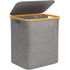 BVHOTO Laundry Basket with Lid, Foldable Laundry Basket 60 Litre Foldable Storage Container Oxford Fabric Laundry Hamper for Toy Storage, Office, Cupboard, Grey