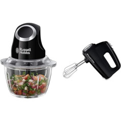 Russell Hobbs 24672-56 Mini Chopper matte melns (500 ml stikla trauks ar vāku) un gaļas 24662-56 un rokas mikseris matēts melns (5 ātruma līmeņi plus turbo funkcija) rokas maisītājs