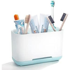 Toothbrush Holder Bathroom Electric Toothbrush Organiser, Adjustable Dividers, Large Plastic Toothbrush Holder with Non-Slip Base for Family Sink, Children (Blue)