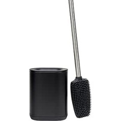 Erreke Toilet Brush, Stainless Steel, Toilet Brush, Silicone, Flexible, Modern and Elegant, Wall Sticker (Matte Black)