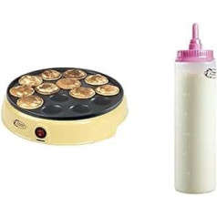 Bestron Poffertjes Maker, including dough scoop for 700 ml with scale, ideal for filling the Poffertjes device, colour: yellow, dough bottle: white