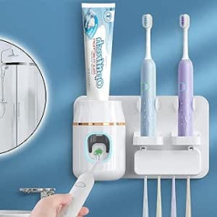 Toothpaste Dispenser, Versatile Toothbrush Holder for Bathroom, Wall Mounted Space Saving Automatic Toothpaste Dispenser, Toothpaste Squeezer, Electric Toothbrush Holder for Kids with 4