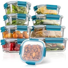 Stikla pārtikas uzglabāšanas trauku komplekts, ēdienreižu kastes pārtikai, 18 gabali (9 konteineri, 9 caurspīdīgi vāki), trauku mazgājamā mašīna, piemērots mikroviļņu krāsnī un saldētavā, necaurlaidīgs, nesatur BPA