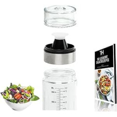 Thiru Glass Dressing Shaker 400 ml with Scale – Includes E-Book with 25 Dressing Recipes – for the Perfect Salad Dressing – Leak-proof & Dishwasher Safe