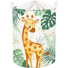 Clastyle 45L Cute Green Veļas grozs Baby with Giraffe, Putni - Meža dzīvnieki Lapas Apaļš veļas grozs Salokāms - Ideāls glabāšanas grozs bērnu istabai rotaļlietu glabāšanai, 36 x 45 cm